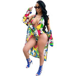 Summer 2019 Women Fashion Printed Jumpsuit Cloak+Sexy Rompers Bodysuits Lace Up Brazil Beach Bikinis Jumpsuits