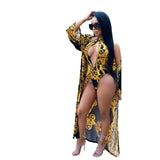 Summer 2019 Women Fashion Printed Jumpsuit Cloak+Sexy Rompers Bodysuits Lace Up Brazil Beach Bikinis Jumpsuits