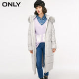 ONLY  womens' winter new drawstring hooded long down jacket Sleeve buckle decoration Waist drawstring design|118312531